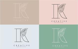 Outline Letter K Logo icon with Wired Leaf Concept Design on colorful backgrounds. vector