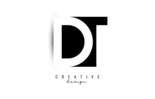 Letters DT Logo with black and white negative space design. Letters D and T with geometric typography. vector