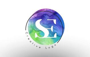 Watercolor SE S E letters Logo Design with Blue Green Purple Colors. vector