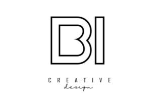 Outline BI letters logo with a minimalist design. Geometric letter logo. vector