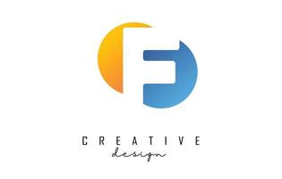 White F letter design logotype concept with colorblock circles vector illustration.