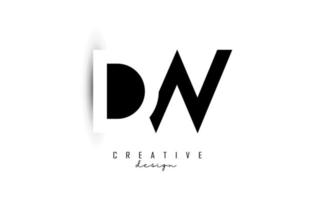 Letters DW Logo with black and white negative space design. Letters D and W with geometric typography. vector