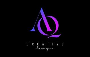 Colorful pink and blue AQ a q letters design logo logotype concept with serif font and elegant style vector illustration.