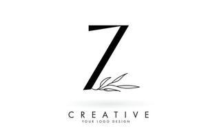 Z letter logo design with elegant and slim leaves vector illustration.