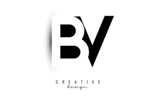 Letters BV Logo with black and white negative space design. Letters B and V with geometric typography. vector