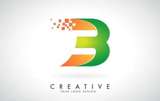 Diseño de logotipo letra b en colores brillantes con pequeños bloques rotos sobre fondo blanco. vector
