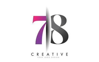 78 7 8 Grey and Pink Number Logo with Creative Shadow Cut Vector. vector