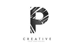 Black Leaf P letter logo design with palm tree leaf detail vector illustration.