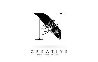 N letter logo design with elegant and abstract flowers vector illustration.