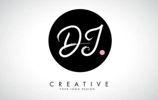 Handwritten DI Brush Letter Logo Design with Black Circle. vector