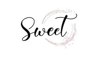 Sweet word handwritten with custom calligraphy. Creative Word for logotype, badge, icon, card, postcard, logo, banner with colorful Stars and Swoosh Vector Illustration Design.