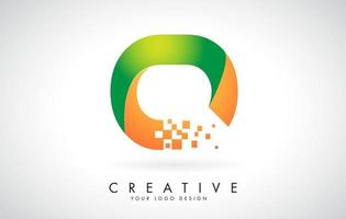 Letter O Logo Design in Bright Colors with Shattered Small blocks on white background.