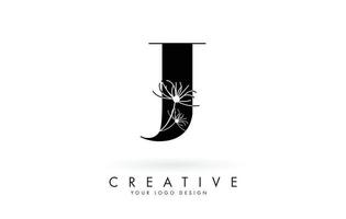 J letter logo design with elegant and abstract flowers vector illustration.