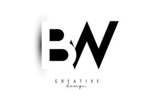 Logotipo de letras bw con diseño de espacio negativo en blanco y negro. letras byw con tipografía geométrica. vector