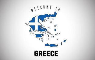 Greece Welcome to Text and Country flag inside Country border Map Vector Design.