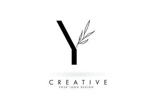 Y letter logo design with elegant and slim leaves vector illustration.