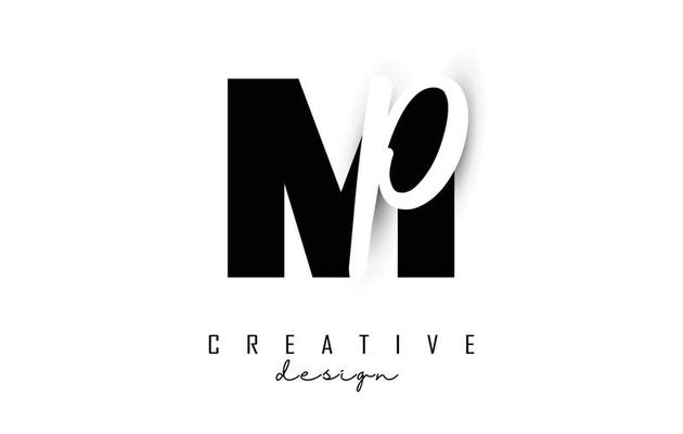 Letters MP Logo with a minimalist design. Letters M and P with geometric and handwritten typography.