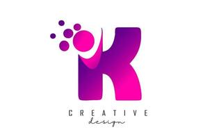 Logotipo de letra k puntos con burbujas de color rosa púrpuras ilustración vectorial. vector