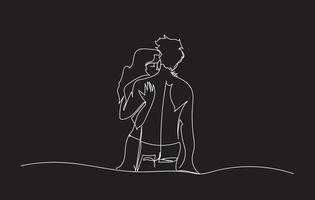 Loving young couple hugging - continuous line drawing vector