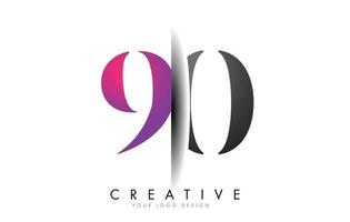 90 9 0 Grey and Pink Number Logo with Creative Shadow Cut Vector. vector