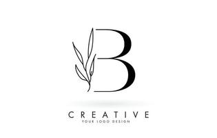 B letter logo design with elegant and slim leaves vector illustration.