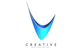 Creative V letter logo with Blue 3D bright Swashes. Blue Swoosh Icon Vector. vector