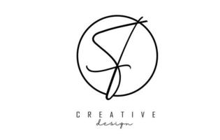 Handwriting letters F logo design with simple circle vector illustration.