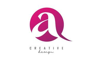 Handwritten a logo on pink gradient circle with creative cut. vector