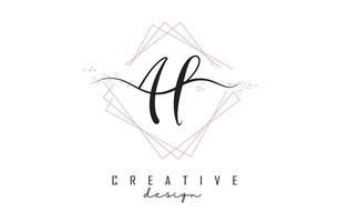 Handwritten AF a f letters logo with pink sparkling squares and glitter. vector