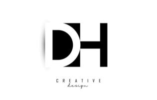 Logotipo de letras dh con diseño de espacio negativo en blanco y negro. letras d y h con tipografía geométrica. vector