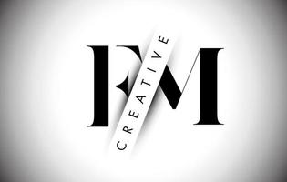 Logotipo de letra fm fm con corte de sombra creativo y diseño de texto en capas. vector