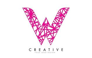 Sketched stylized Letter W with different Pink Lines Pattern Design. vector