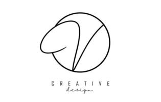 Handwriting letters V logo design with simple circle vector illustration.