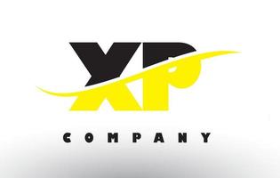 Logotipo de letra xp xp en negro y amarillo con swoosh. vector