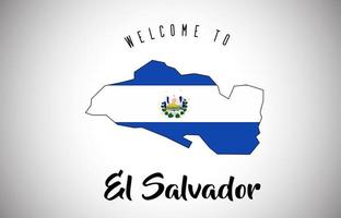 el salvador bienvenido al texto y la bandera del país dentro del diseño del vector del mapa de la frontera del país.