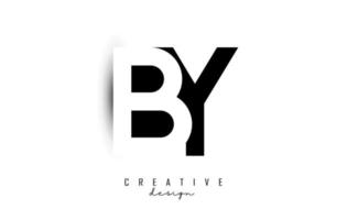 Letters BY Logo with black and white negative space design. Letters B and Y with geometric typography. vector