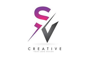 Logotipo de letra sv sv con diseño de bloques de color y corte creativo. vector