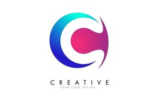 Colorful C Letter Logo Design with a Creative Cuts and Gradient Blue and Pink Rounded Background.