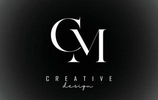 White CM c m letters design logotype concept with serif font and elegant style vector illustration.