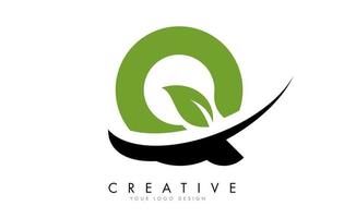 Letter Q with Leaf and Creative Swoosh Logo Design. vector