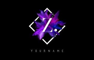 Z Letter Logo Design with Colorful ink Stroke over White Square Frame. vector