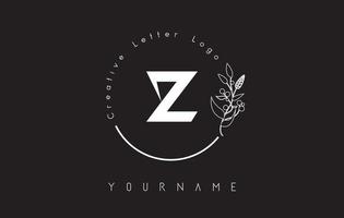 Creative initial letter Z logo with lettering circle hand drawn flower element and leaf. vector