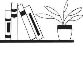 hand drawn doodle style. vector, minimalism, monochrome. living room, interior, home, study, reading, library vector