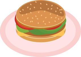 hamburguesa con queso, tomate, ensalada, hamburguesas, bollos y sésamo en estilo plano. elemento único para el diseño. comida rapida americana vector