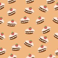 cake with strawberry seamless pattern. hand drawn . food, sweets, dessert, textile, fabric wallpaper background wrapping paper vector