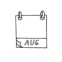 Mano de la página del calendario del mes de agosto dibujada en estilo doodle. forro escandinavo simple. planificación, negocios, fecha, día. elemento único para icono de diseño, pegatina vector