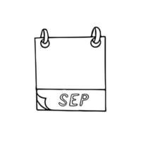 Mano de la página del calendario del mes de septiembre dibujada en estilo doodle. forro escandinavo simple. planificación, negocios, fecha, día. elemento único para icono de diseño, pegatina vector