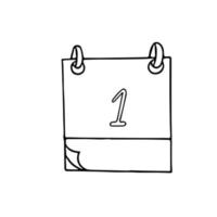 Página de calendario con la mano número 1 dibujada en estilo doodle. forro escandinavo simple. comienzo de mes, año nuevo, planificación, negocios, fecha. elemento único para icono de diseño, pegatina vector