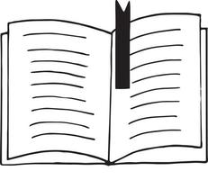 book open with bookmark icon. sketch hand drawn doodle style. , minimalism, monochrome. library, learning reading vector