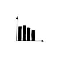 gráfico de barras decreciente dibujado a mano en estilo doodle. negocio, gráfico, tendencia, indicador, tendencia, icono infografías flechas vector